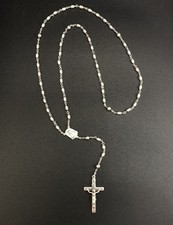 1950’s Solid Sterling Silver Creed Catholic Rosary Cross Crucifix Necklace 23g picture