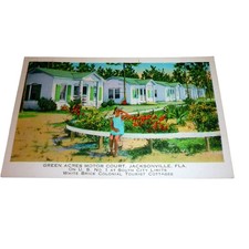Vintage 1937 Green Acres Motor Court Postcard Jacksonville FL Linen Curt Teich picture