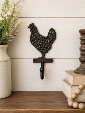 Rustic Cast Iron Rooster Wall Hook Metal Chicken Kitchen Hook Rooster Decor 8” picture