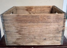 Vintage Heavy Wood Dairy Milk Soda Crate Metal Wooden Box Primitive 17x12x10 picture
