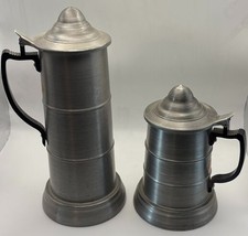 Vintage Apex Quality Pewter Tankard Pair Glass Bottom Beer Steins 5.5