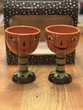 NIB Johanna Parker Vintage Style Halloween Pumpkin Goblets Set of Two Nostalgia  picture
