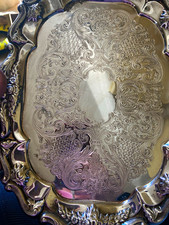 Oneida Silver Plated Oval Serving Tray Ornate Engraved Floral Scroll picture