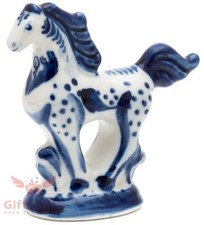 Russian Porcelain Gzhel Hand Painted Figurine of Horse Symbol 2026 Year Гжель picture