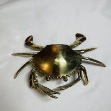 Vintage Mid Century Brass Crab Ashtray/Jewelry keeper Hinged Hide Trinket Box picture