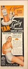 Gaby Suntan Lotion For Blondes Brunettes and Red Heads Vintage Print 1942 picture