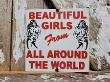 VINTAGE BEAUTIFUL GIRLS PORCELAIN SIGN GENTLEMANS CLUB STRIP STRIPPER BROTHEL picture