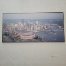 Vintage Pittsburgh Panoramic Three Rivers Stadium Framed Photograph Signed 1988 picture