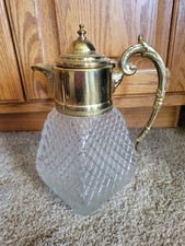 Grand Cut Crystal Pitcher with Gold Tone Mounts and Handle and Ice Insert picture