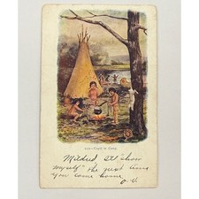 Antique 1904 H.H. Tammen Postcard 210 Cupid in Camp Native American 1907 Pmark picture