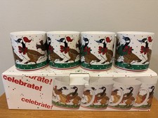 Vintage 1980s Christmas Geese Mug Set of 4 Original Box-Celebrate Holiday Japan picture