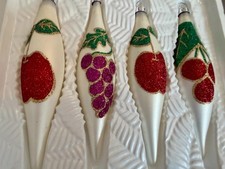 Vintage Christmas Glitter Fruit Bradford Icicle Ornaments Boxed Cherry Apple picture