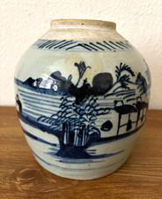Vintage Chinese Blue & White Porcelain Ginger Jar/No Lid. picture