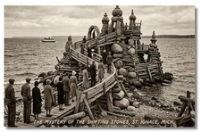 Vintage‑STYLE NEW ART 1930's RPPC-MYSTERY SHIFTING STONES-ST. IGNACE MICH-FAUX picture