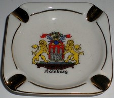 ASHTRAY HAMBURG GERMANY COAT OF ARMS GOLD TRIM MINIATURE SMALL TINY 3 1/8
