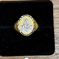 10K solid Gold Masonic Freemason Ring Square & Compass Emblem Symbol picture
