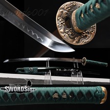 Elegant Green Katana T10 Steel Japanese Samurai Sword Clay Tempered Real Hamon picture