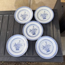 5 VTG Blue And White Tienshan Rice Grain Floral Dinner Plates  9.9” VGC picture