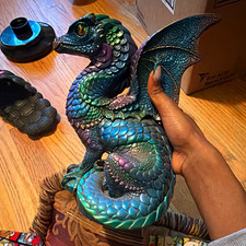 Windstone Editions Fantasy Dragon Statue Lot of 2 Iridescent Blue Green Purple picture