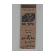 Tony's Eat-Al-Bite Cafe Matchbook Cover Attalla AL picture
