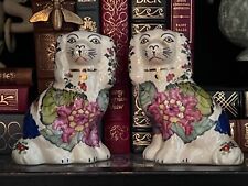 New Staffordshire Reproduction Porcelain Tobacco Leaf Dog  Pair  5'' x 6''H picture