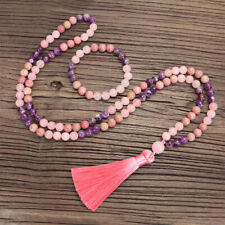 108 Beads Mala Prayer Tassel Necklace Amethyst Rose Quartz Healing Bracelet picture