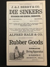 1883 Antique Ad Page Hale & Co. Submarine Diving, Globe Gas Light Co, Boston MA picture