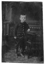 Victorian Young Boy Leather Boots Watch Chain 1/6 Plate Antique Tintype picture