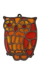 Counterpoint Owl Trivet Pot Holder Orange  Red Resin Stained Glass Wall Plaque picture