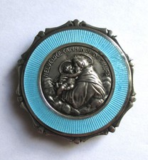 1.75in VINTAGE STERLING SILVER BLUE ENAMEL SAINT ANTHONY MEDAL MAGNETIC PLAQUE picture