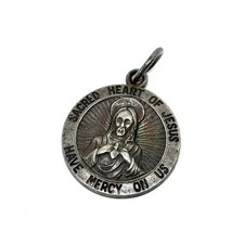 Vintage Sterling Silver Theda Sacred Heart of Jesus Religious Medal picture