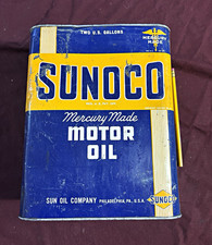 Vintage 1946 Sunoco Mercury Made Motor Oil 2 Gallon Metal Can w/Cap picture