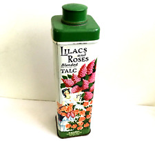 Vintage Lander's Lilac and Roses Blended Talc Powder Tin Container 5 OZ FULL picture