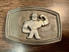 VTG 1970s Detroit Diesel Allison GM Muscle Man Hard Hat Belt Buckle Pewter RARE picture