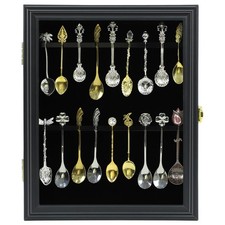 18 Spoon Display Case Wall Mount Wood Rack Lockable UV Acrylic Door Black picture