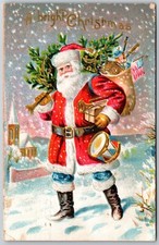 Bright Christmas Santa Claus Patriotic Sack Embossed Toys Vintage 1909 picture