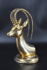 VTG Jack Housman Brass Ram Antelope Ibex Curved Horns Bookend Figurine 11.5