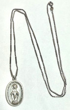 VTG 925 STERLING SILVER RELIGION CROSS  SAINT NECKLACE CHAIN 24