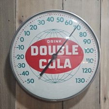 Vintage Drink Double Cola Round Wall Thermometer Made in USA RARE Globe Graphics picture