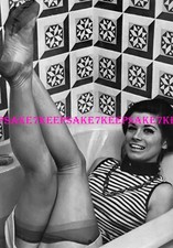 SMILING WOMAN BAREFOOT WITH NYLONS IN HER BATHTUB 4x6 PHOTO BP-22146 picture