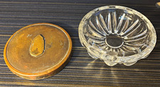 Vintage Clear Pressed Glass Powder Jar with Metal Lid - Glass & Metal picture
