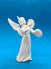 Vtg SB Schmid Bros White Porcelain Angel Figurine w Cymbals 5.5” Made In Japan picture