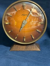 Vintage Dugena Kienzle Germany 8 Days 5 Rubis Mid Century Wood Brass Desk Clock picture