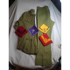 Vintage Boy Scouts of America Uniform Set Shirt Pants Neckerchiefs Green 16 Neck picture