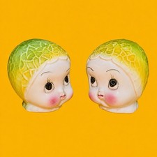 RARE Vtg MCM Japan Brussels Sprouts Salt Pepper Shakers Anthropomorphic Kitsch picture