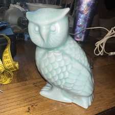 Ceramic Porcelain Owl Figurine Green Glaze China 6” Celedon Art Pottery  I1 picture