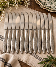 Castle Court Wheat Dinner Knives Set 10 Stainless Japan MCM Flatware Vintage picture