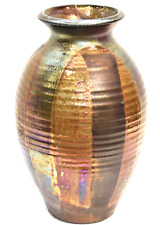 MCM Fenton STEVEN LUNDBERG ALS Signed Gunmetal ART Pottery Vase 12
