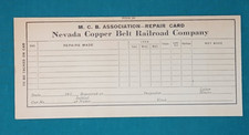 1910s NEVADA COPPER BELT RAILROAD M.C.B. Repair Card Placard picture