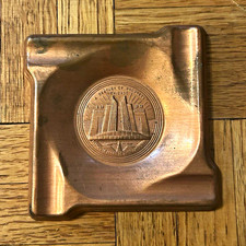 1933 Chicago World's Fair Chrysler Motors Copper Ashtray w/Original Mailer Box picture